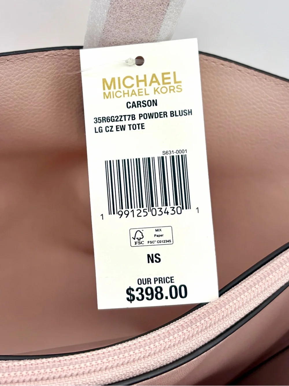 Michael Kors Carson Lg CZ EW Signature Logo Shoulder Tote Handbag Powder Blush
